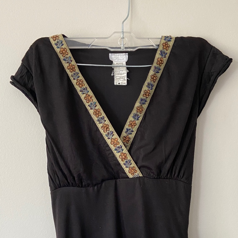 Vintage Tie Back Poet Black Beaded Midi Dress – Small